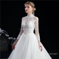 Europe and America women wear lace high neck long sleeve backless wedding gown